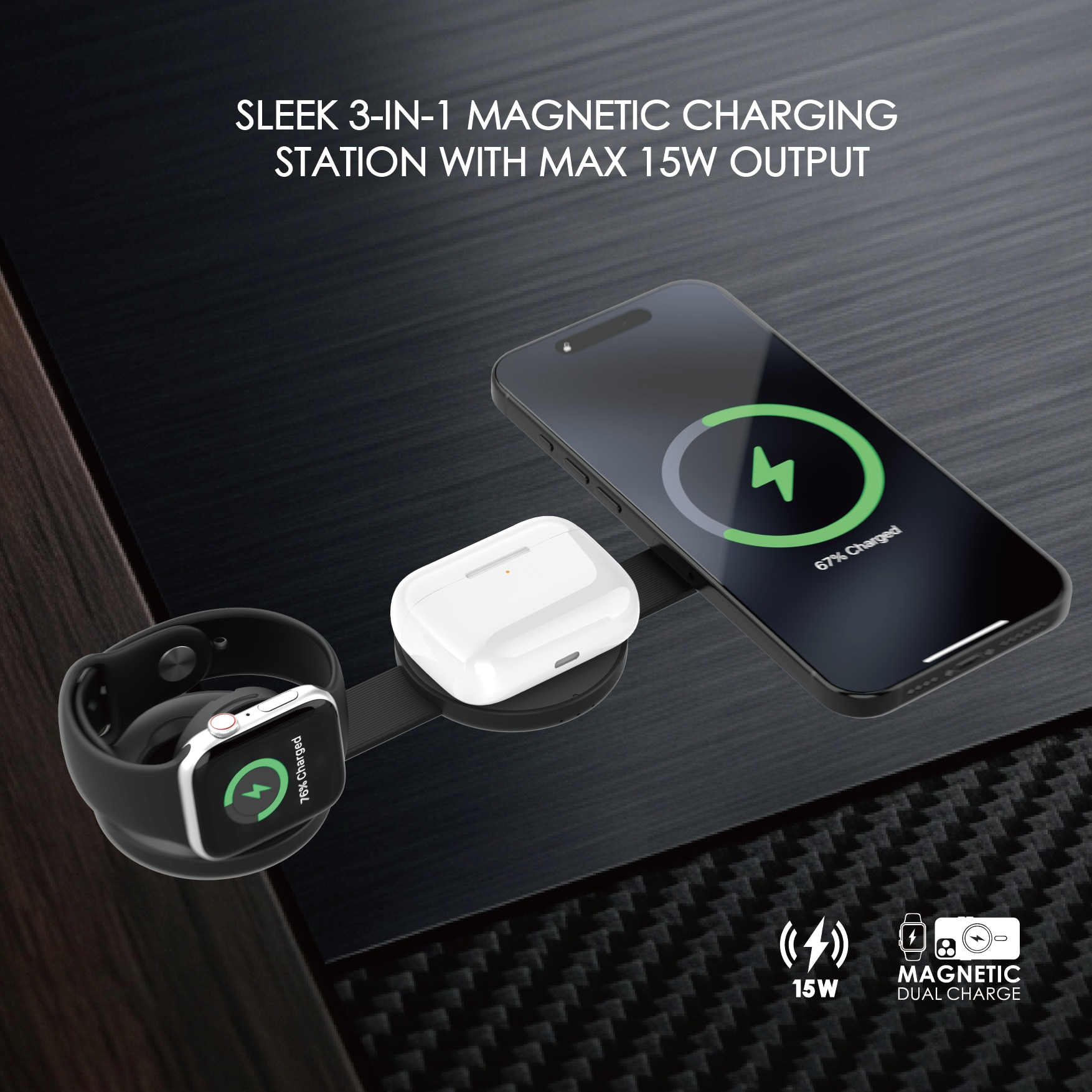 ACCUTONE ELECTRO-DISC 30 Qi2  3-IN-1 FOLDABLE 15W Wireless Charger Power Charger