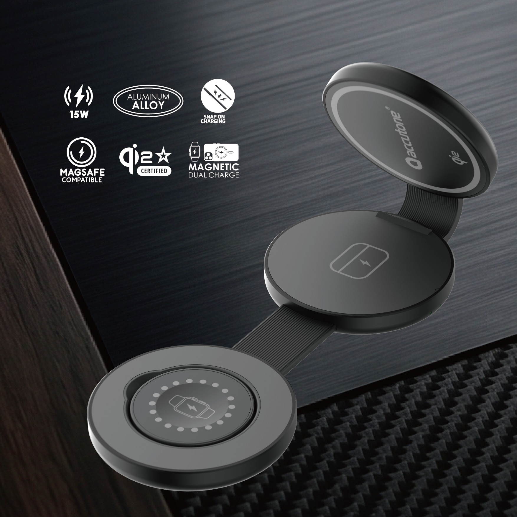 ACCUTONE ELECTRO-DISC 30 Qi2  3-IN-1 FOLDABLE 15W Wireless Charger Power Charger