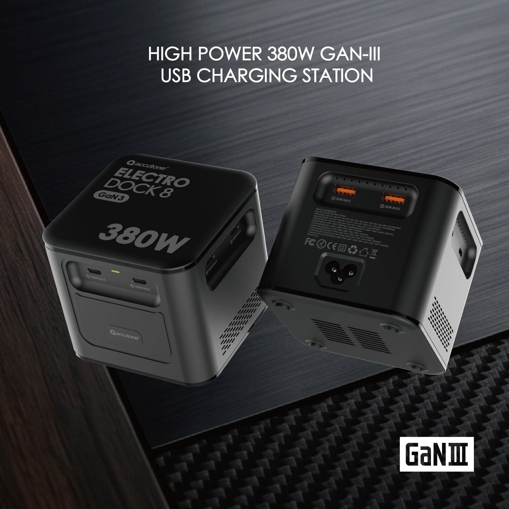 ACCUTONE ELECTRO-DOCK 8 380W GaN3 8-Port Charging Station