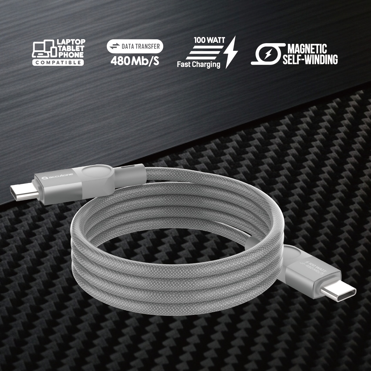 ACCUTONE CAYBO MAG12 100W USB-C - USB-C 磁吸充電線 200 厘米