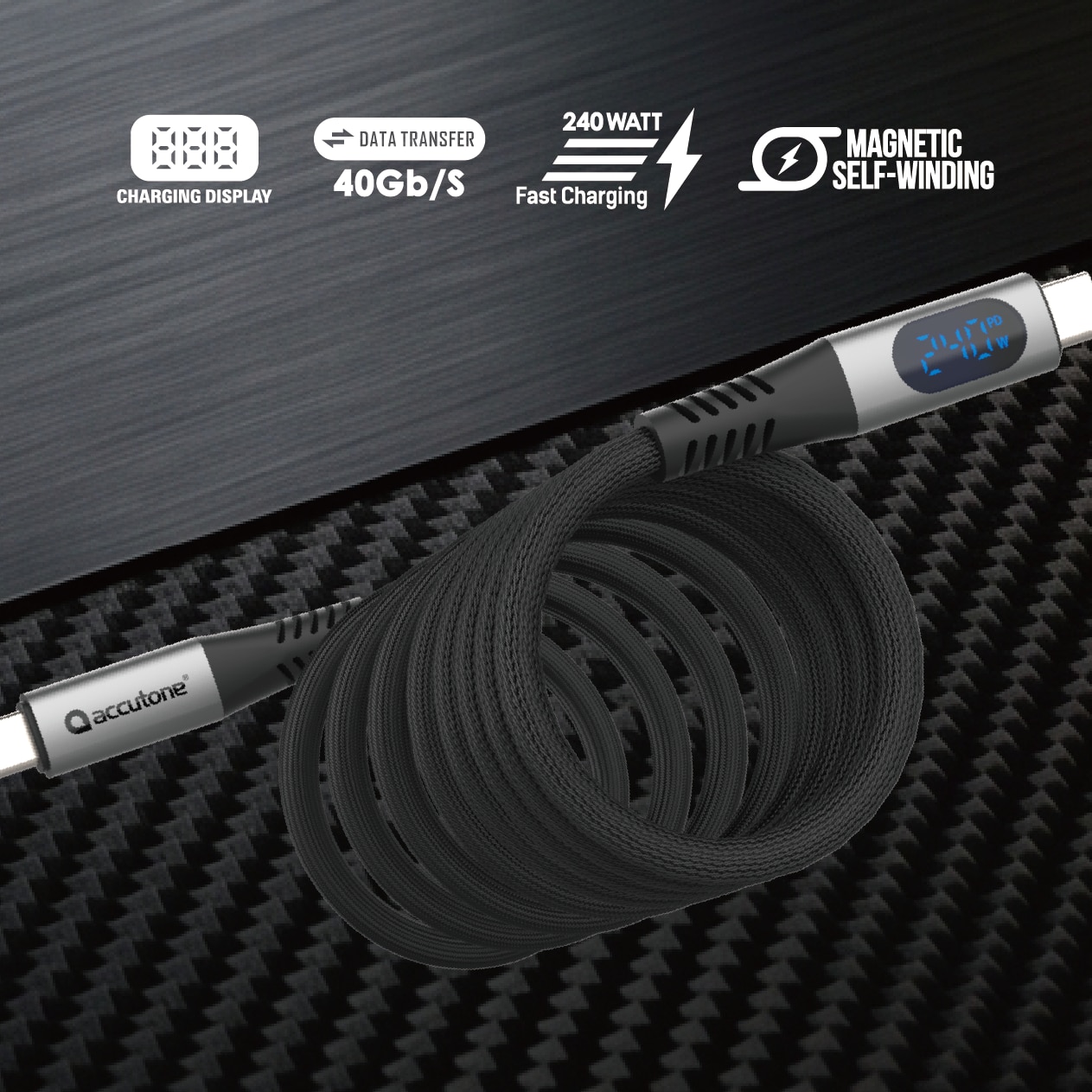 ACCUTONE CAYBO MAG 8 240W USB-C-USB-C Magnetic Charging Cable 100cm ( with Charging Display)