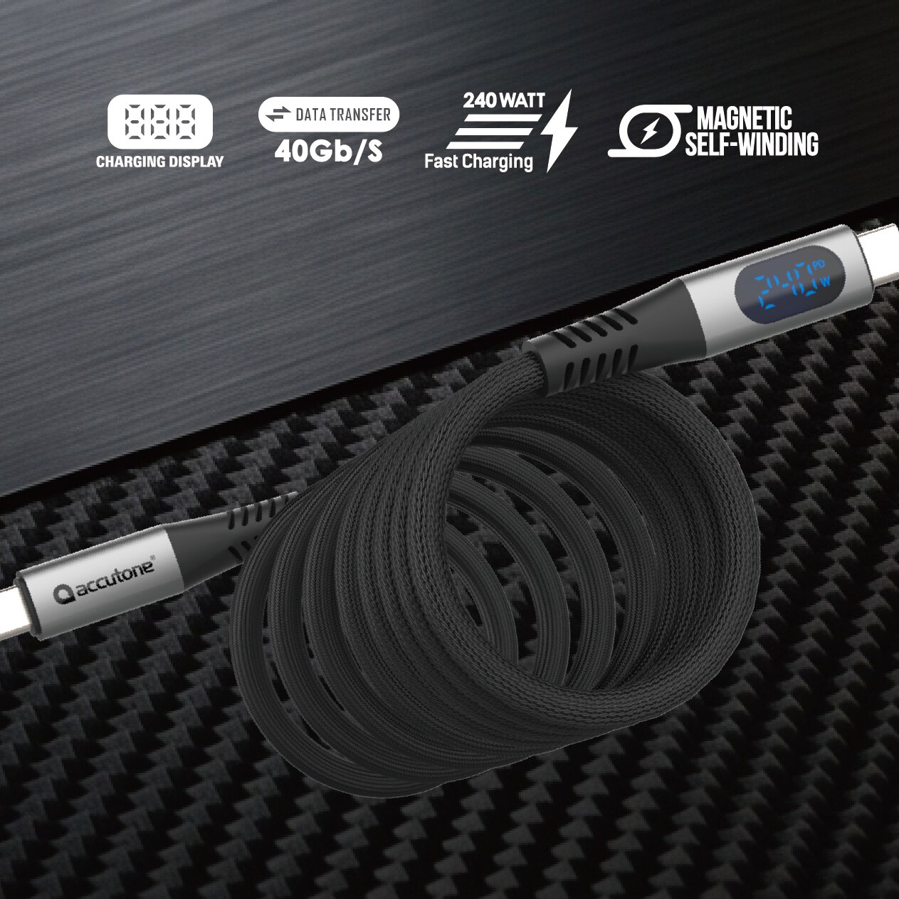 ACCUTONE CAYBO MAG 8 240W USB-C - USB-C 磁吸充電線 100 厘米 ( 含充電顯示)