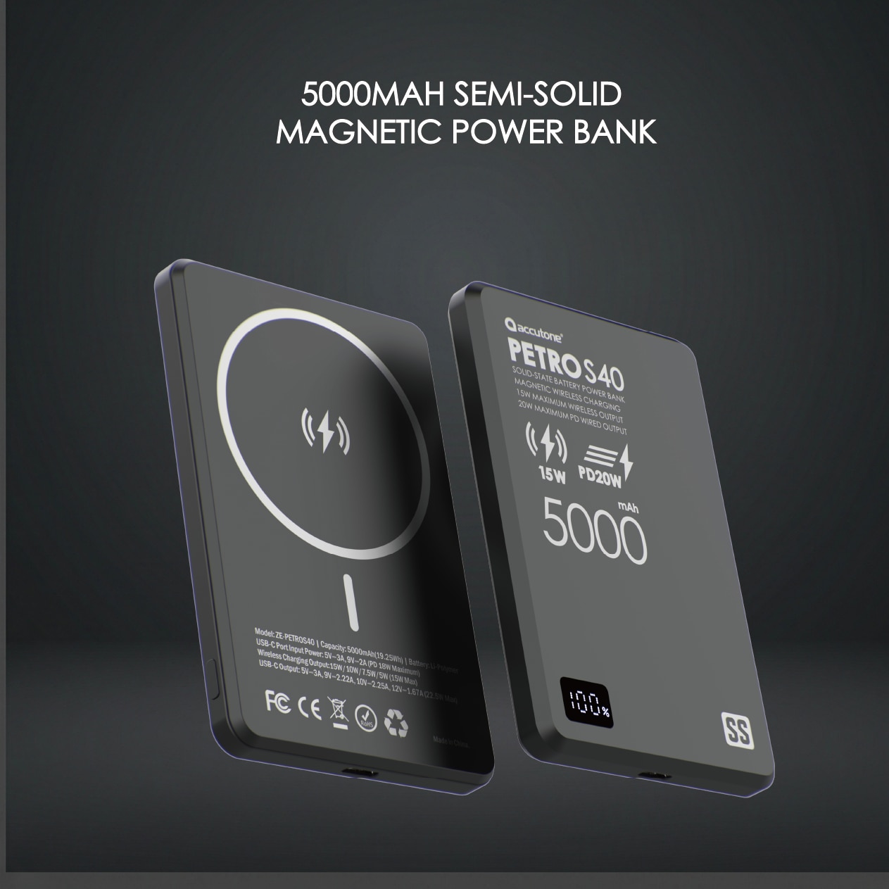 ACCUTONE PETRO-S40 5000mAh Semi Solid-state Wireless Magsafe Power Bank