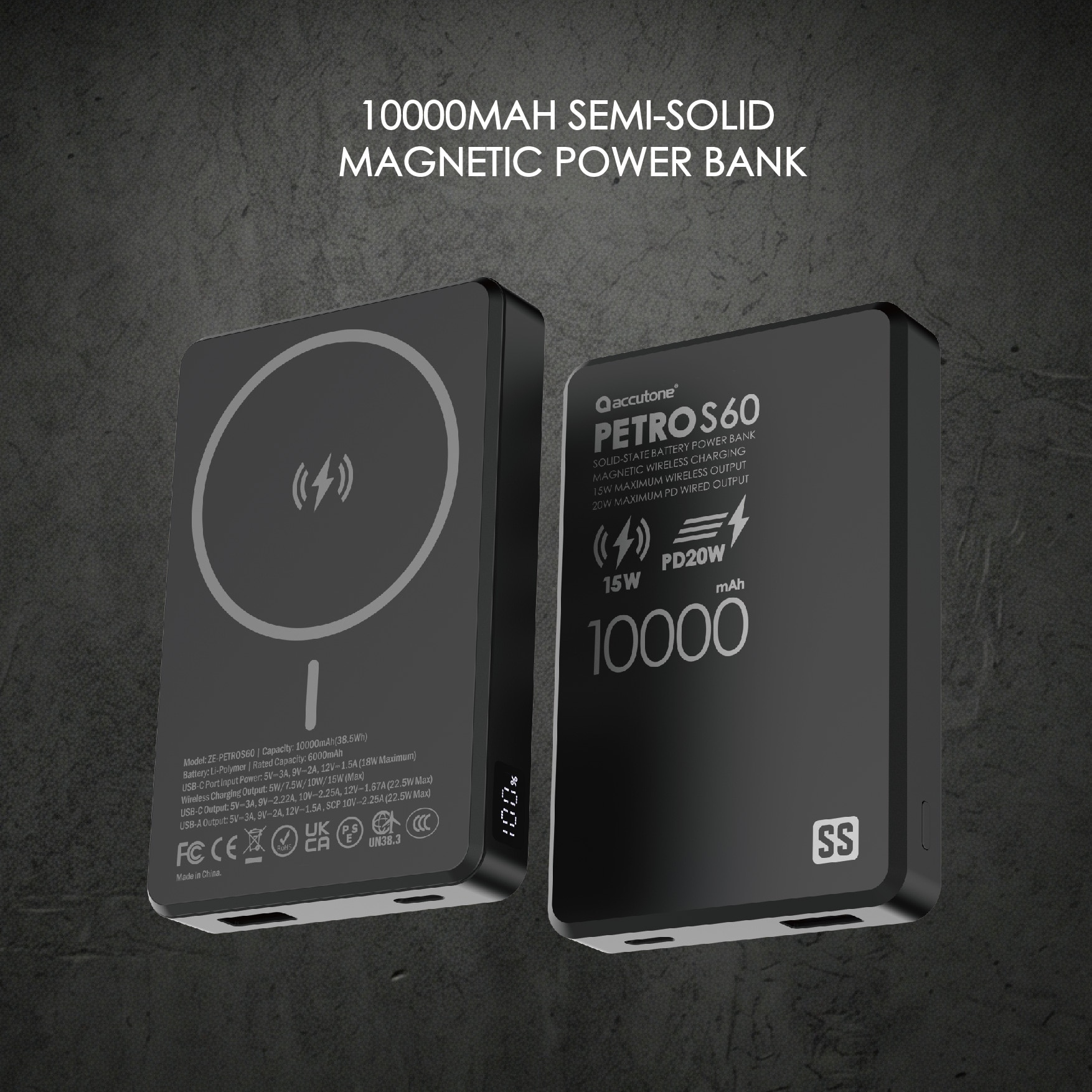ACCUTONE PETRO-S60 10000mAh Semi Solid-state Wireless Magsafe Power Bank Power Bank