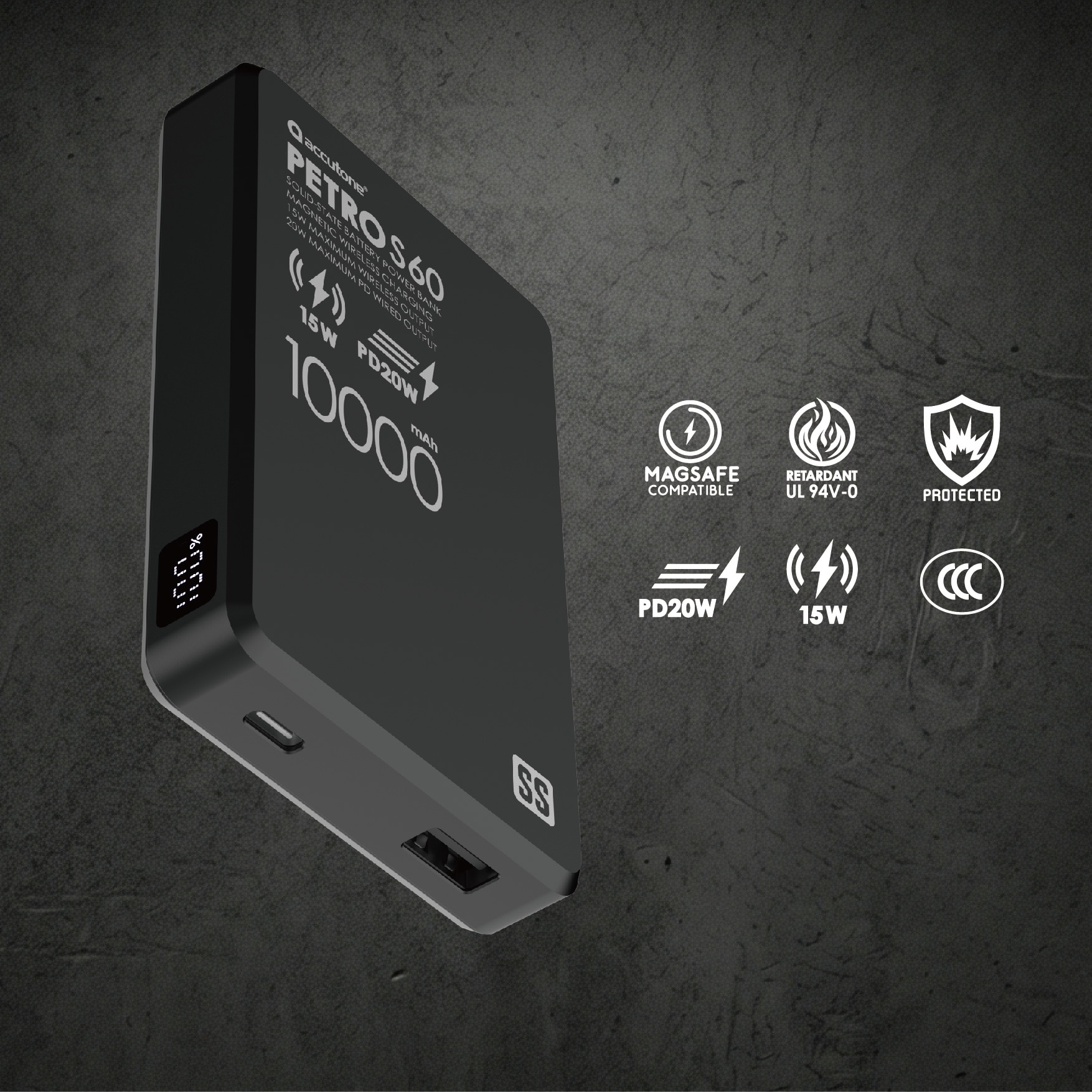 ACCUTONE PETRO-S60 10000mAh Semi Solid-state Wireless Magsafe Power Bank Power Bank