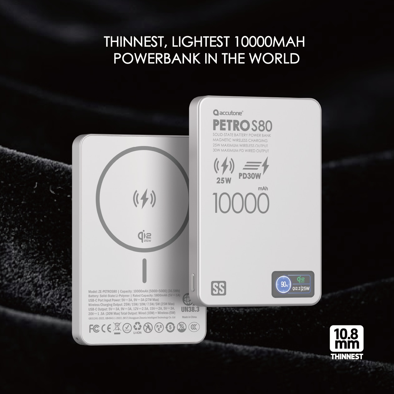 ACCUTONE PETRO-S80 Qi2.2 10000mAh Semi Solid-state Wireless Magsafe Power Bank Power Bank