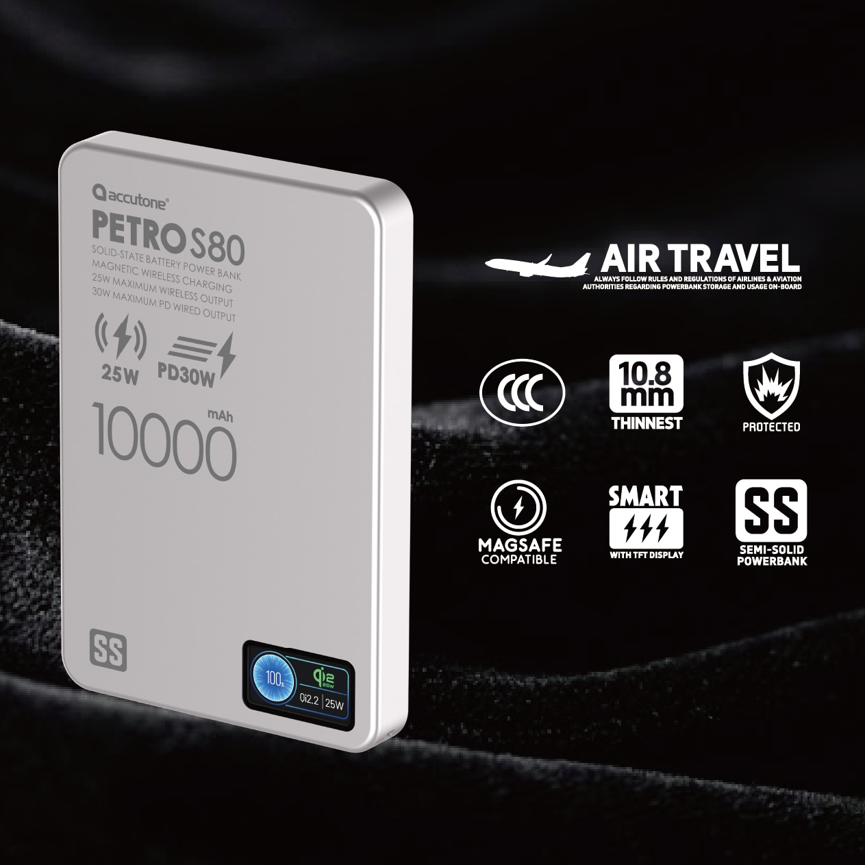 ACCUTONE PETRO-S80 Qi2.2 10000mAh Semi Solid-state Wireless Magsafe Power Bank Power Bank