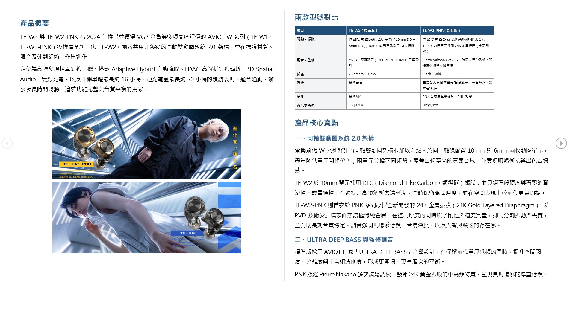 AVIOT TE-W2 類鑽碳振膜動圈真無線耳機