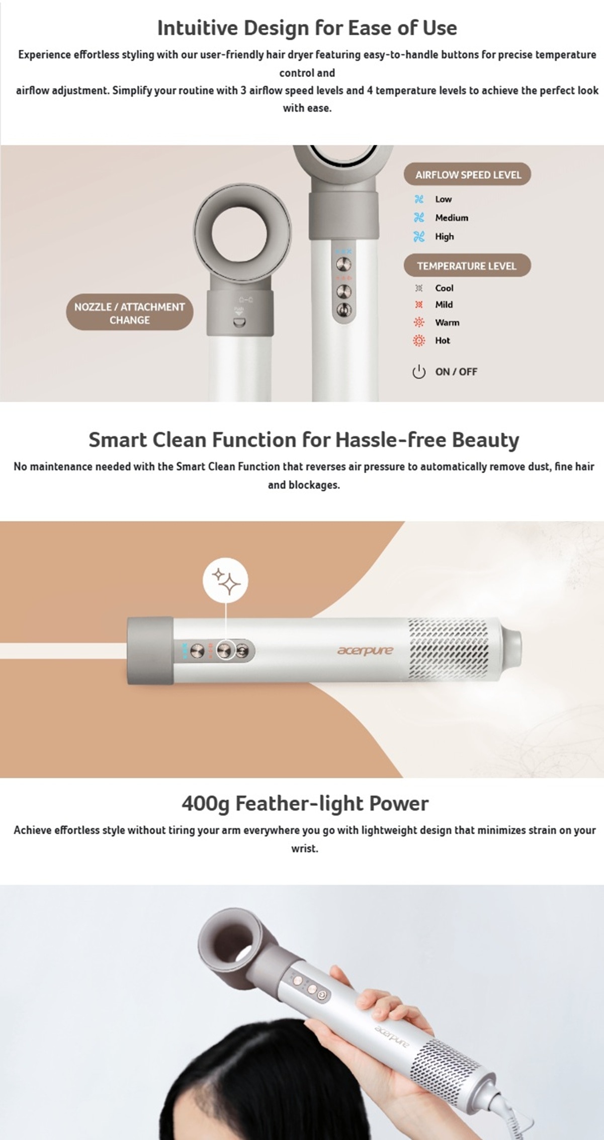 Acerpure ACER-DS744-10W Ionic Hair Dryer & Styler