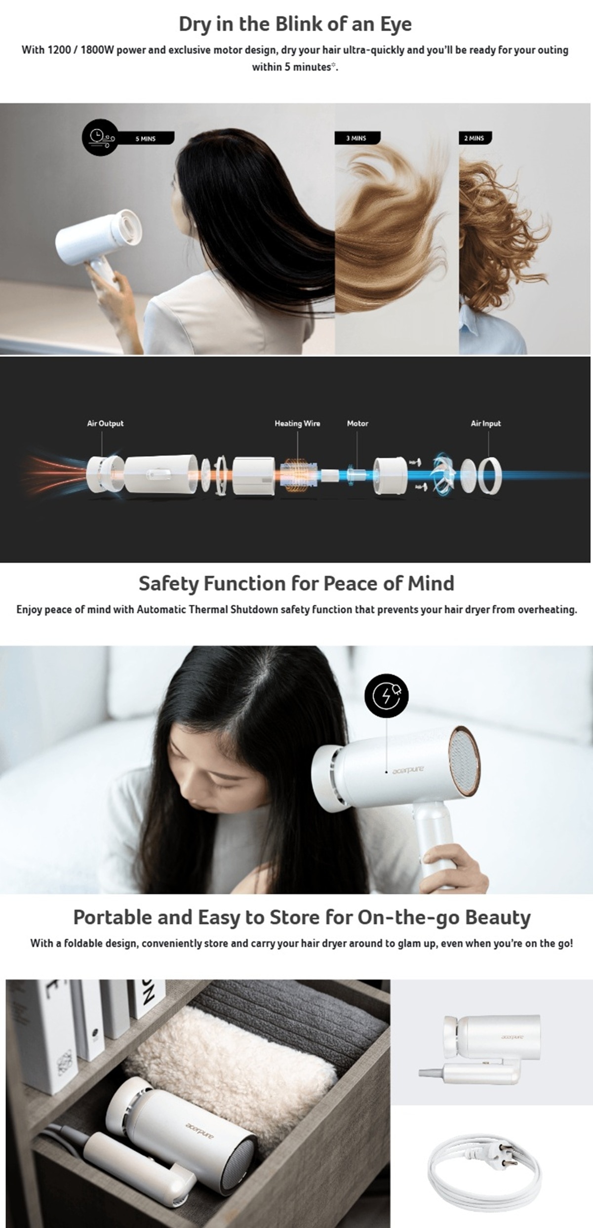 Acerpure ACER-HD364-10W Ionic Hair Dryer