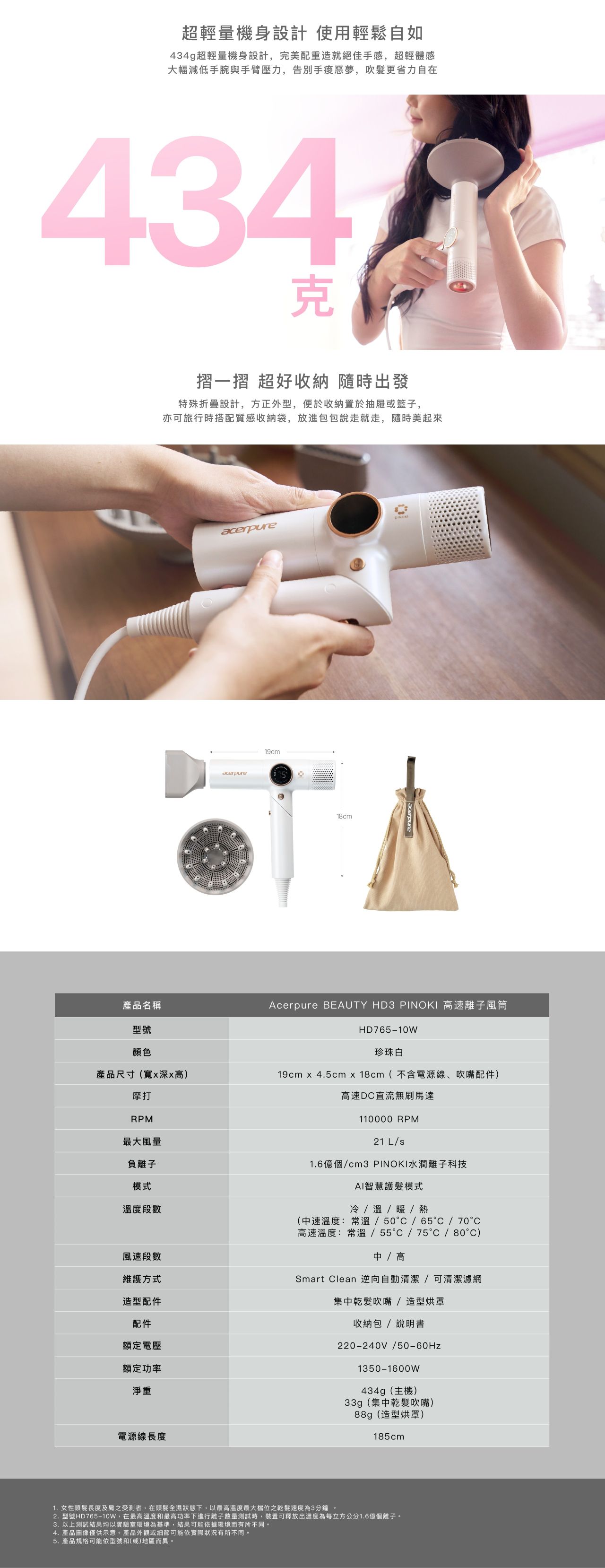 Acerpure BEAUTY HD3 PINOKI 高速離子吹風機