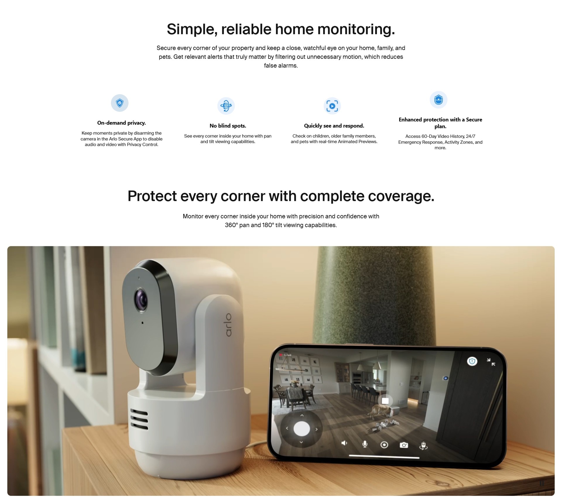 Arlo Essential (VMC3073) 2K Pan Tilt Indoor Home Security Camera
