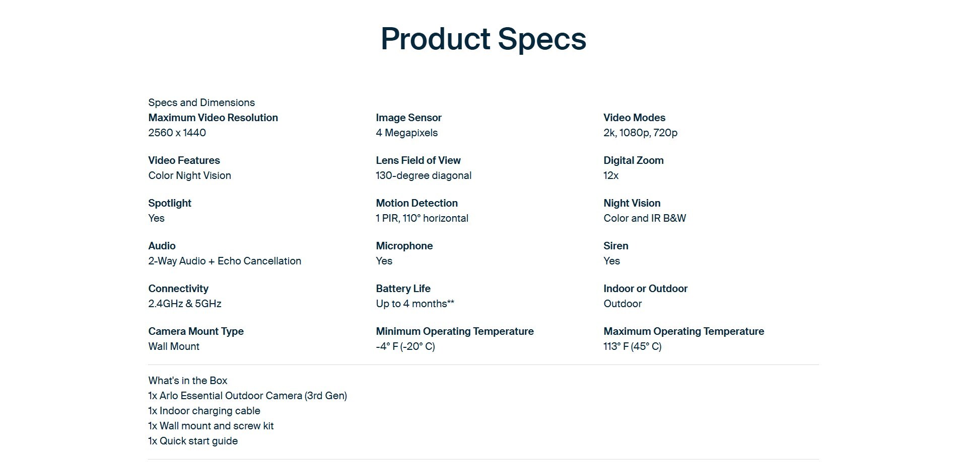 Arlo Essential 3 (VMC3080) 2K Wireless Outdoor (Single Pack) Home Security Camera