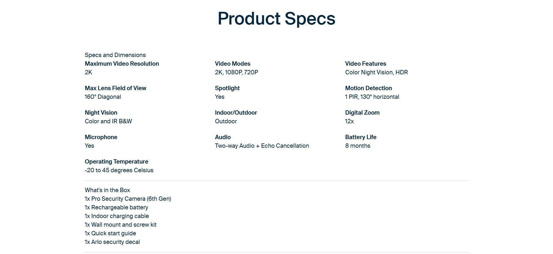 Arlo Pro 6 (VMC4070P) 2K Spotlight Wire-free (Single Pack) Home Security Camera