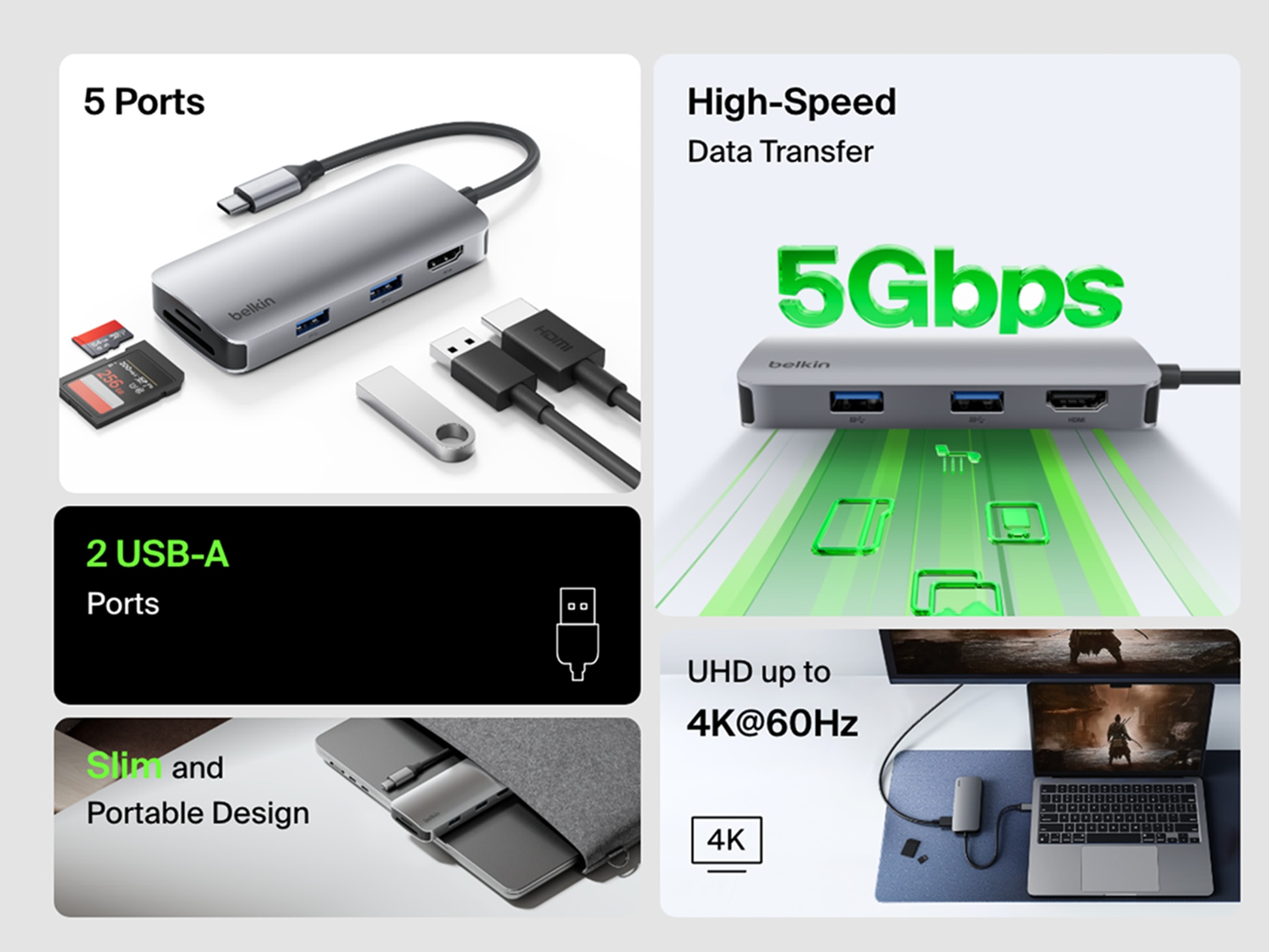 BELKIN 貝爾金 USB-C 5 合 1 多連接埠轉接器/集線器