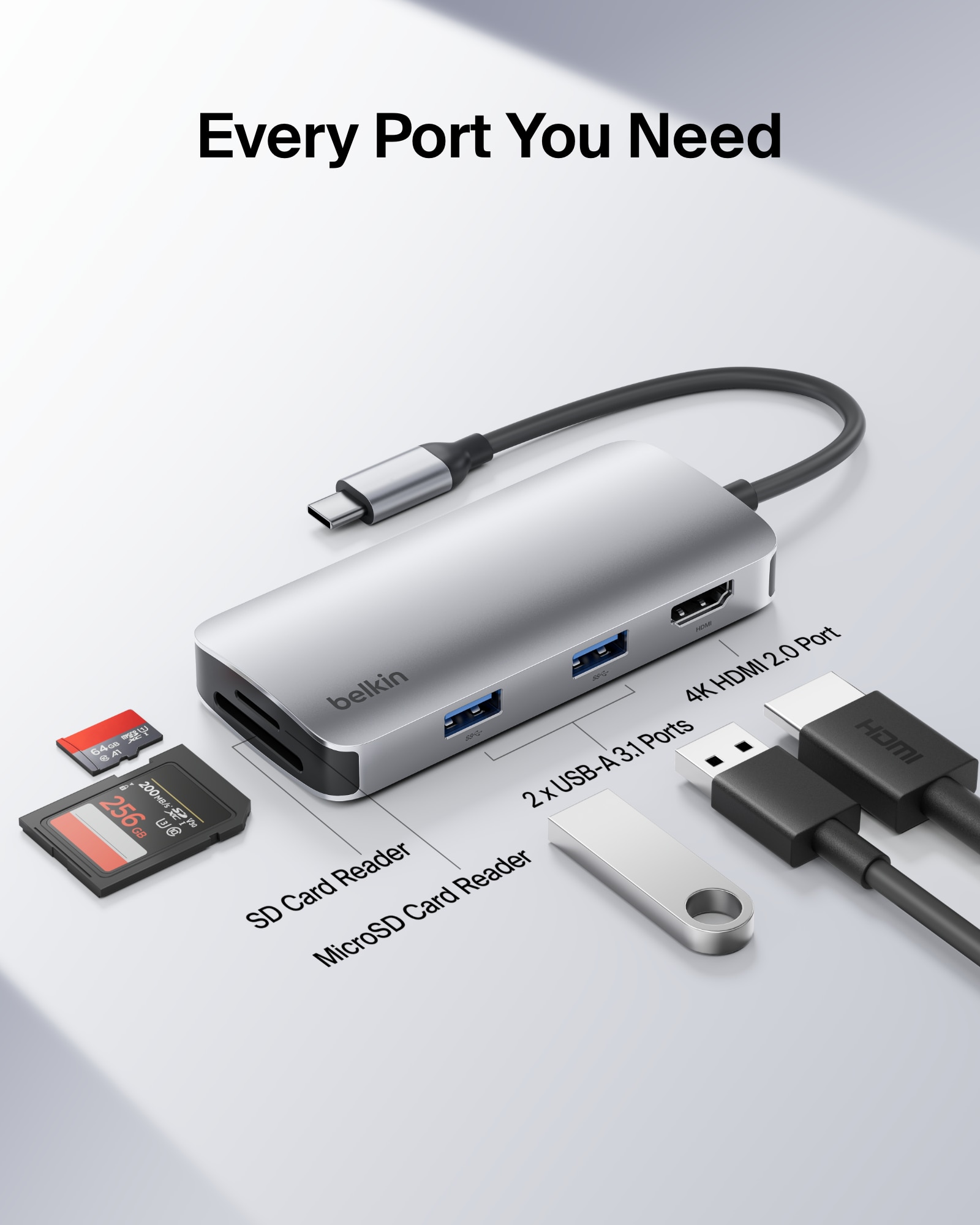 BELKIN 貝爾金 USB-C 5 合 1 多連接埠轉接器/集線器