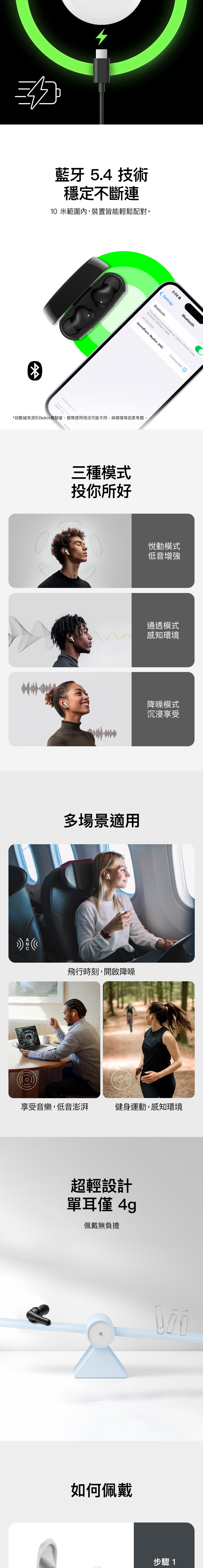 BELKIN 貝爾金 SoundForm Rhythm ANC 主動降噪入耳式耳機