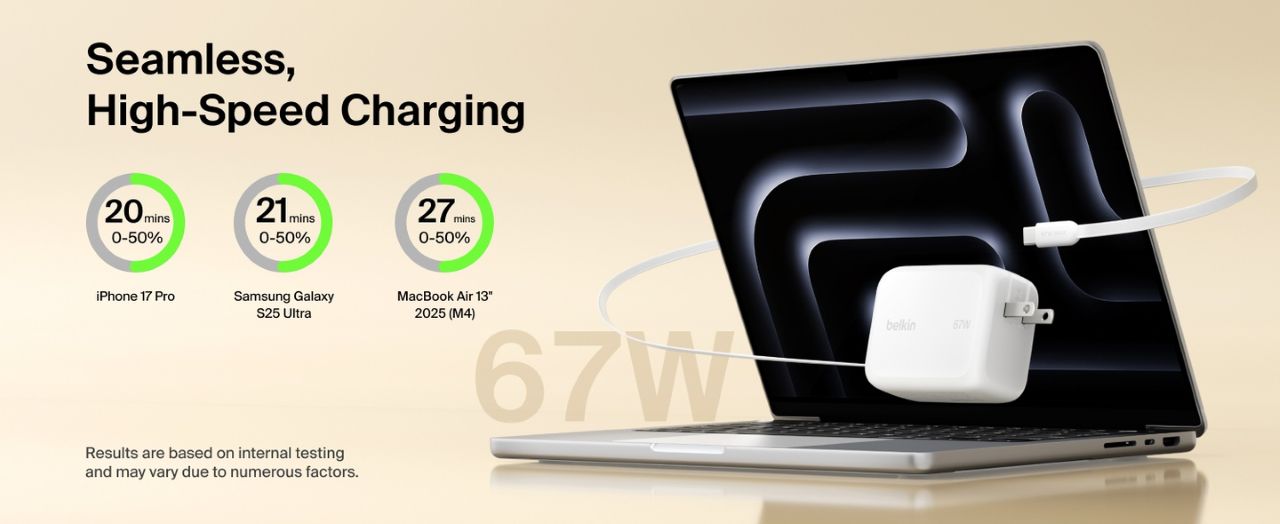 BELKIN 貝爾金 UltraCharge GaN 伸縮線充電器 67W 充電器