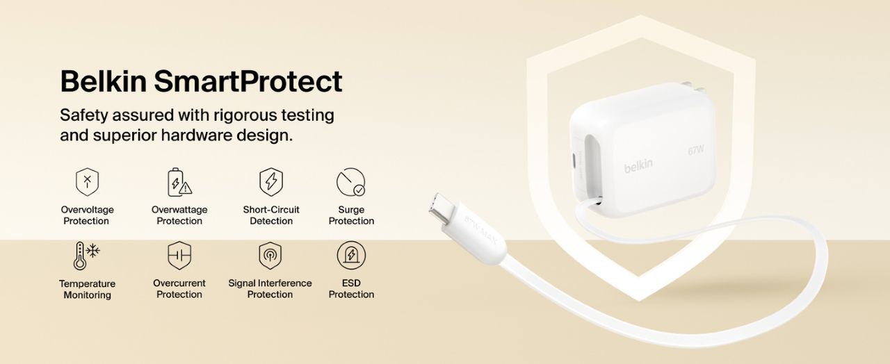 BELKIN 貝爾金 UltraCharge GaN 伸縮線充電器 67W 充電器