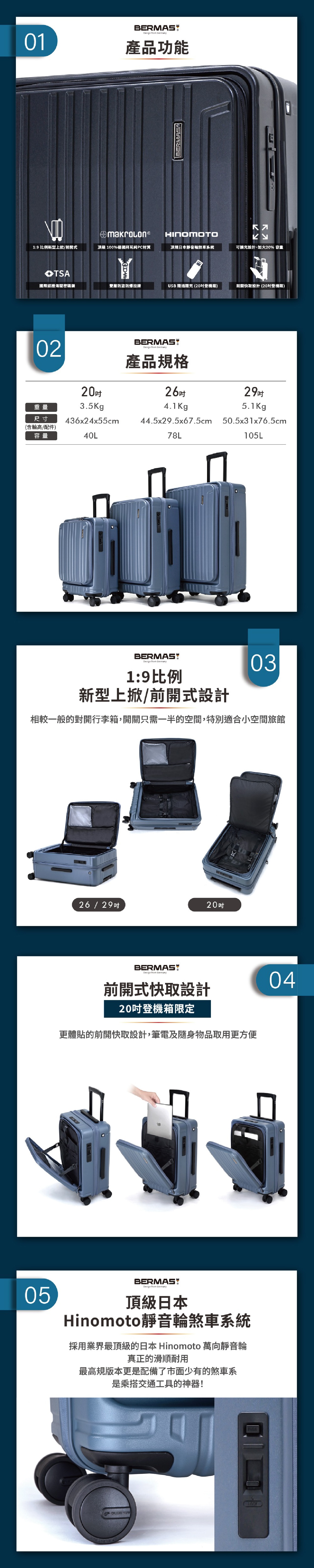 BERMAS 上掀式前開式行李箱