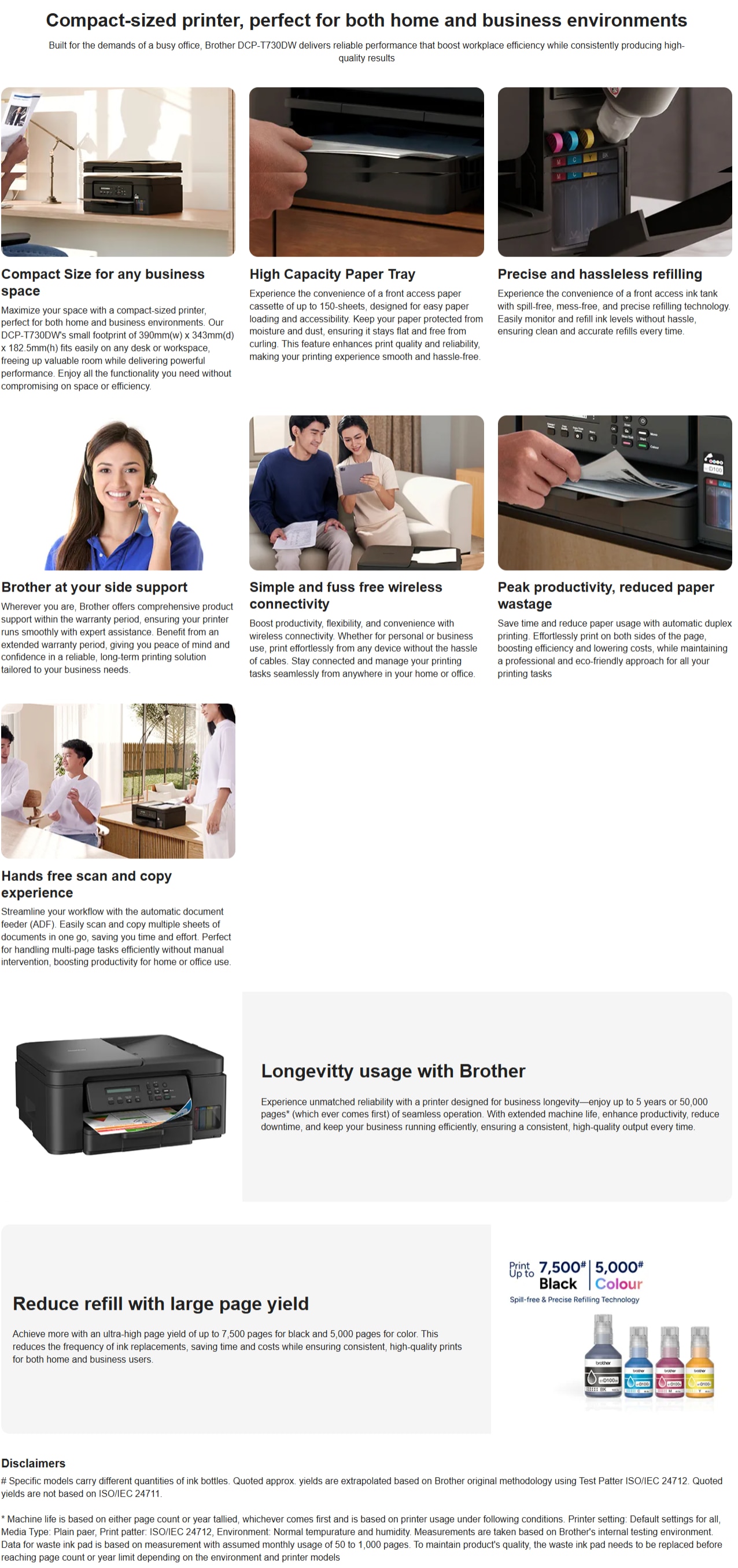 BROTHER DCP-T730DW 3 in 1 Multifunction Color Refill Ink Tank Printer
