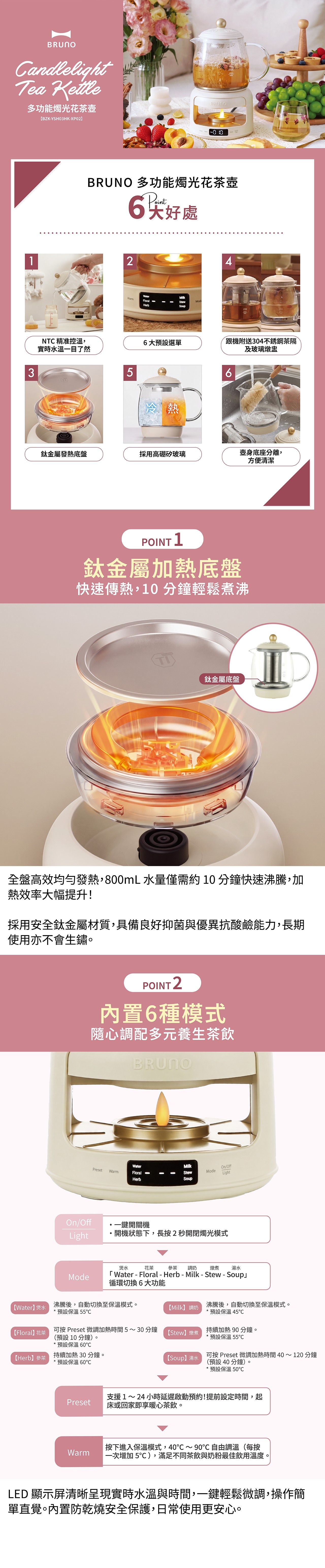 BRUNO BZK-YSH03HK-XP02 Candlelight Tea Kettle