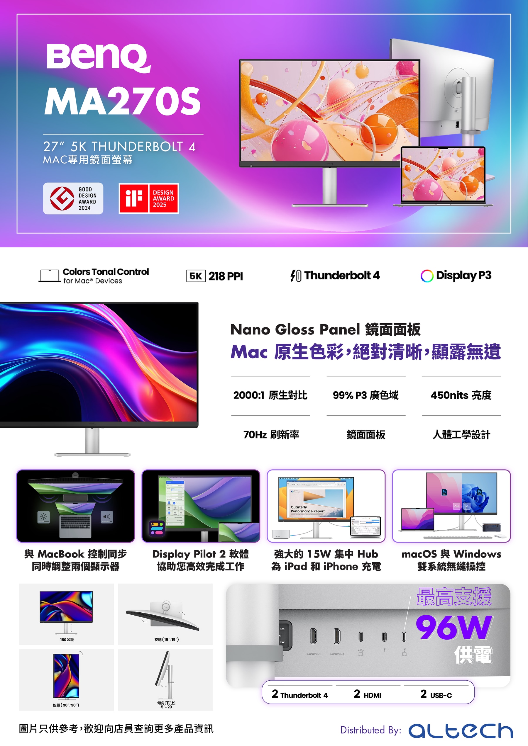 BenQ MA270S 27 吋 5K 鏡面面板Mac專用顯示器