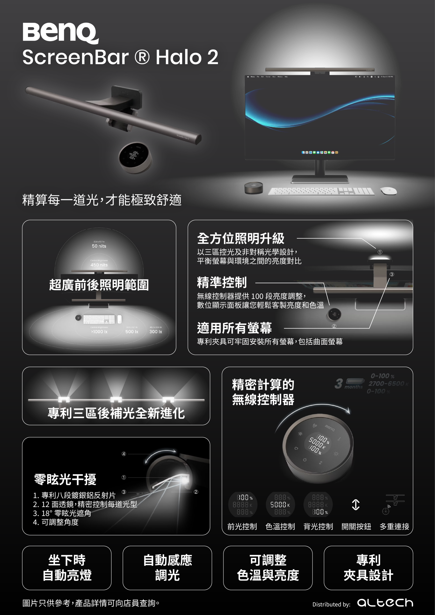 BenQ Screen Bar Halo 2 - 螢幕智能掛燈 無線旋鈕版