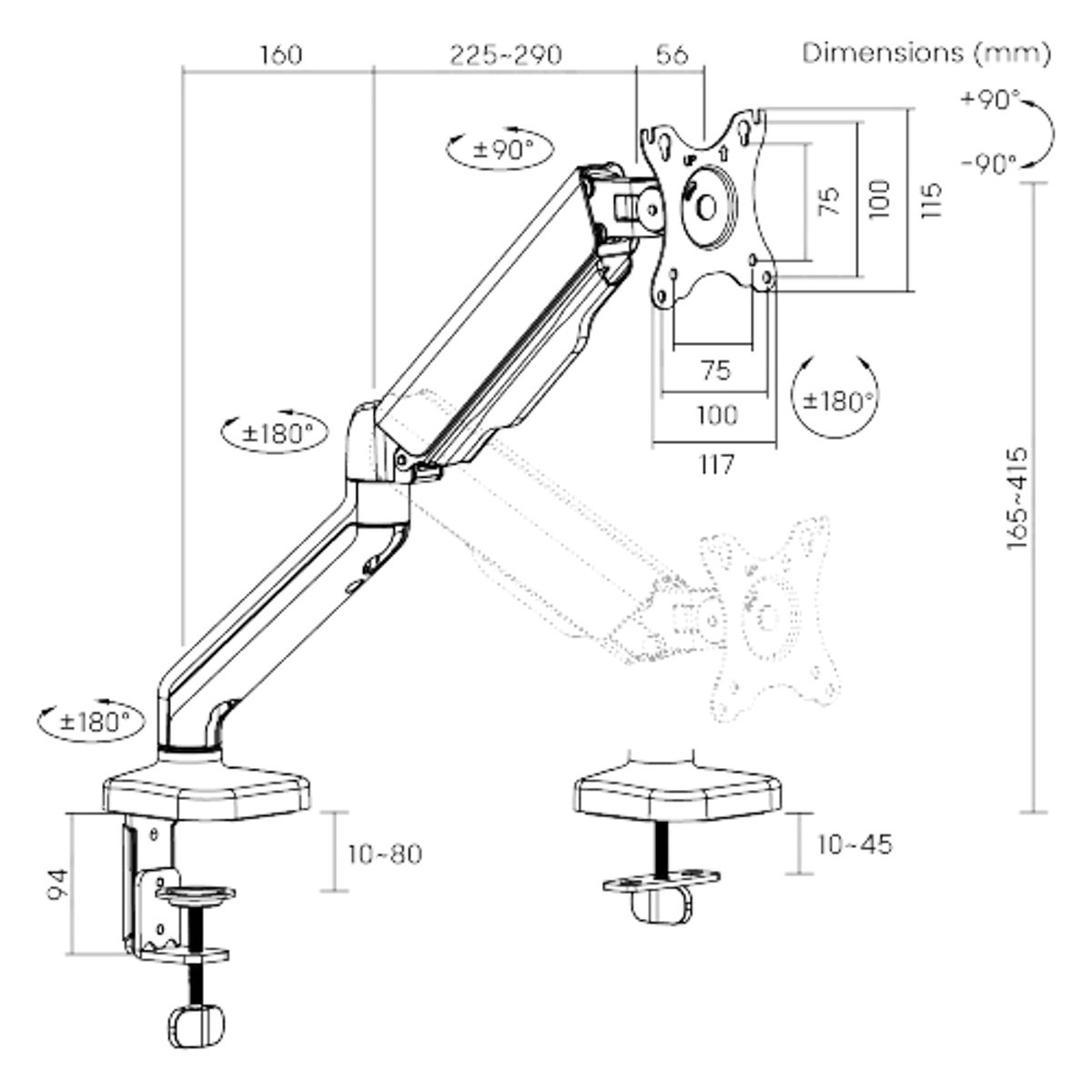 Brateck LDT46-C012 Single Monitor Mechanical Spring Monitor Arm