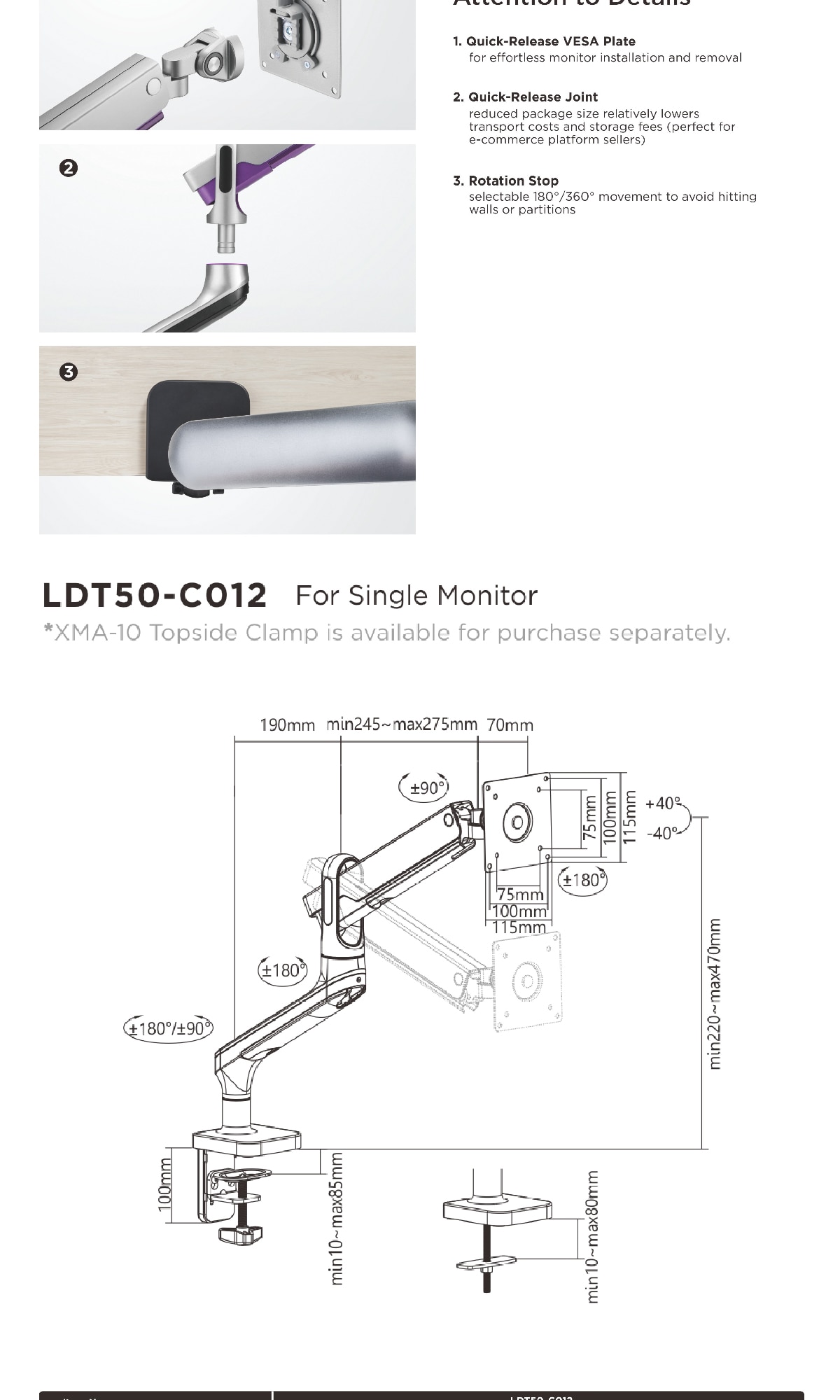 Brateck LDT50-C012 Single Monitor Arm