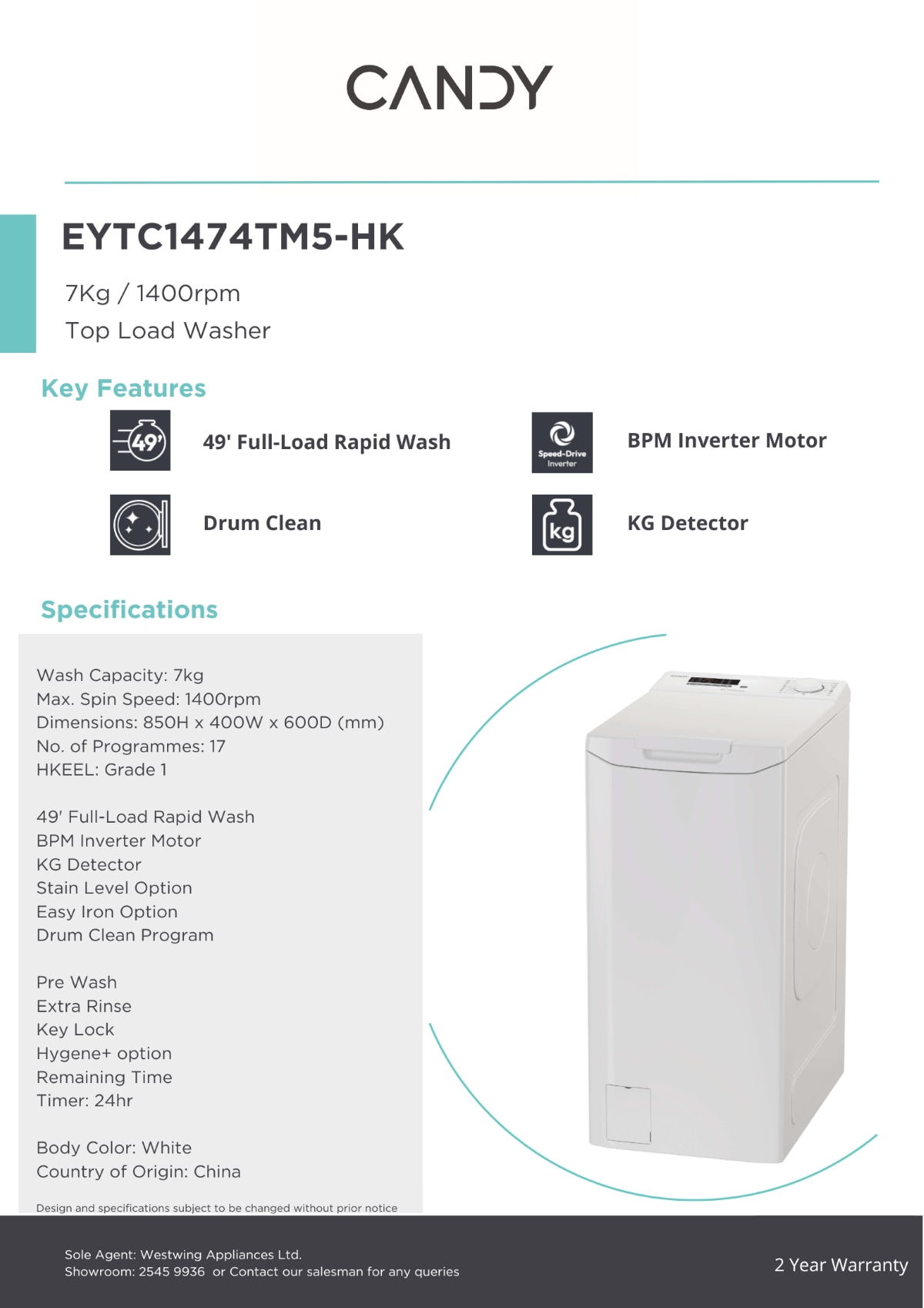 CANDY EYTC1474TM5-HK Top Load Washer Top Load Washer