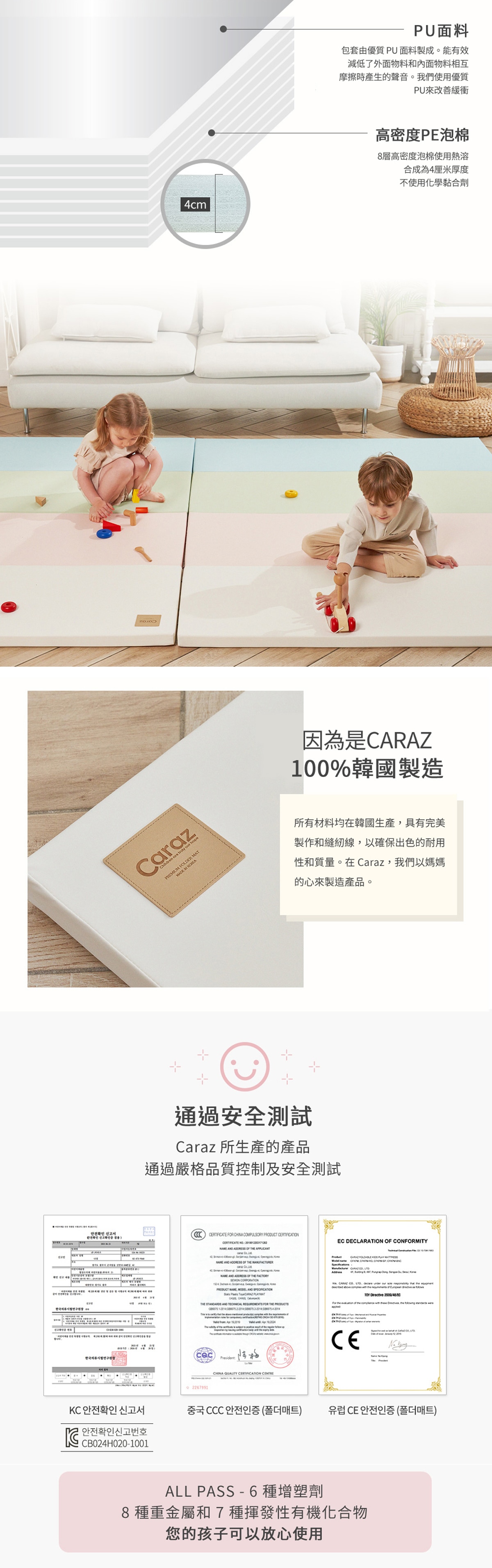 Caraz Q4 加厚摺摺地墊 160 x 120 x 4厘米