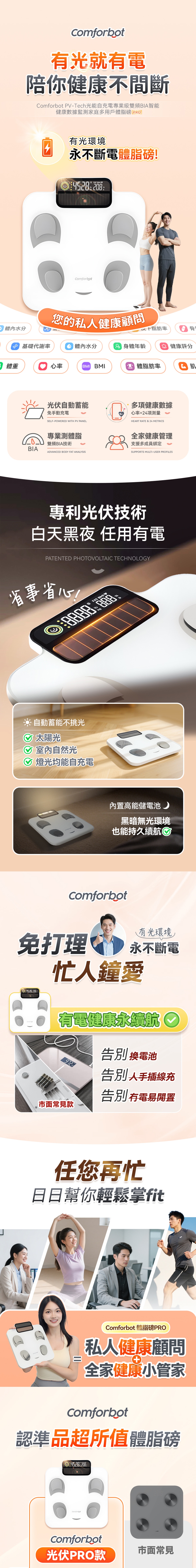 Comforbot PV-Tech光能自充電智能體脂磅PRO