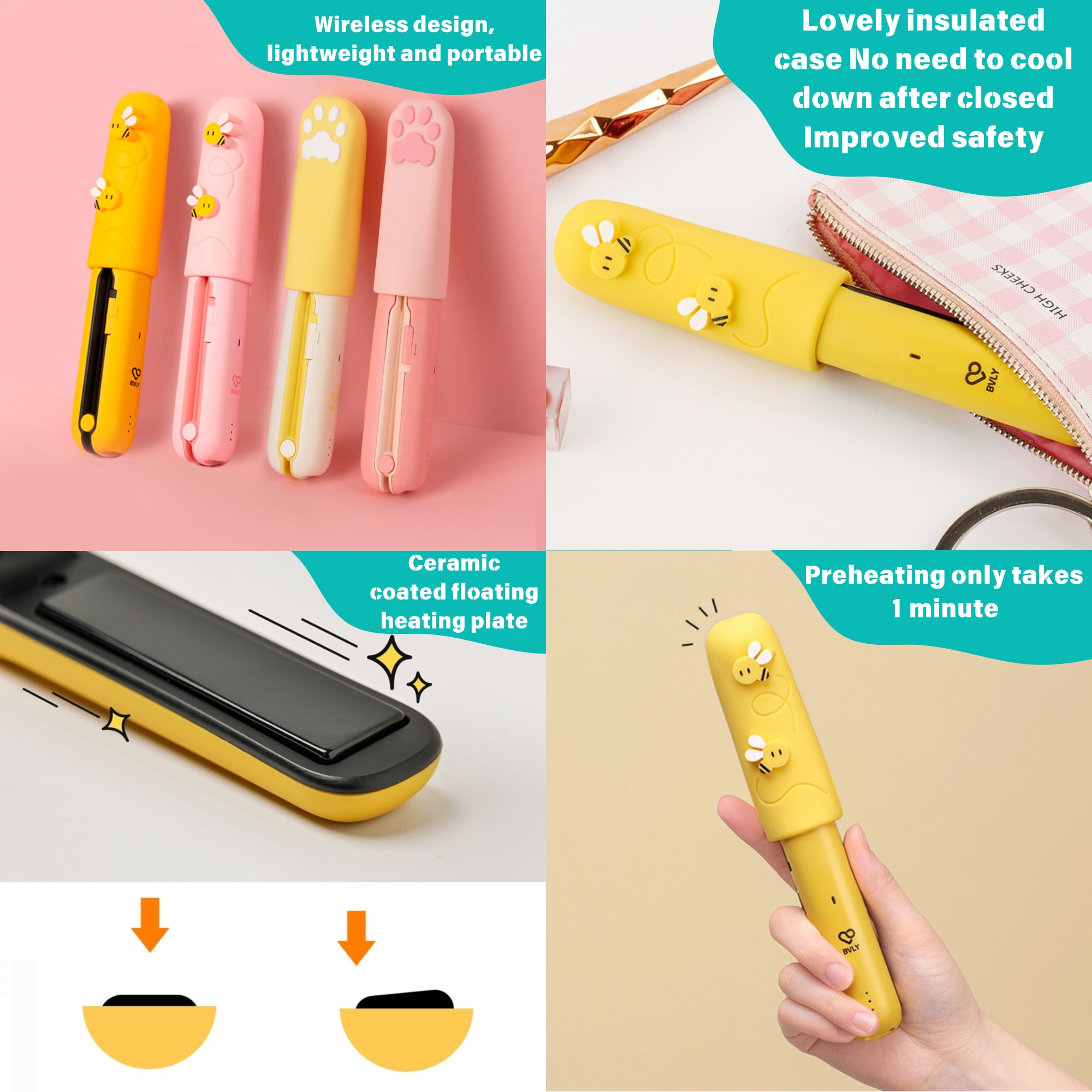 Coolean CL601 - Korean BVLY Wireless Mini Hair Straightener - Cat Type