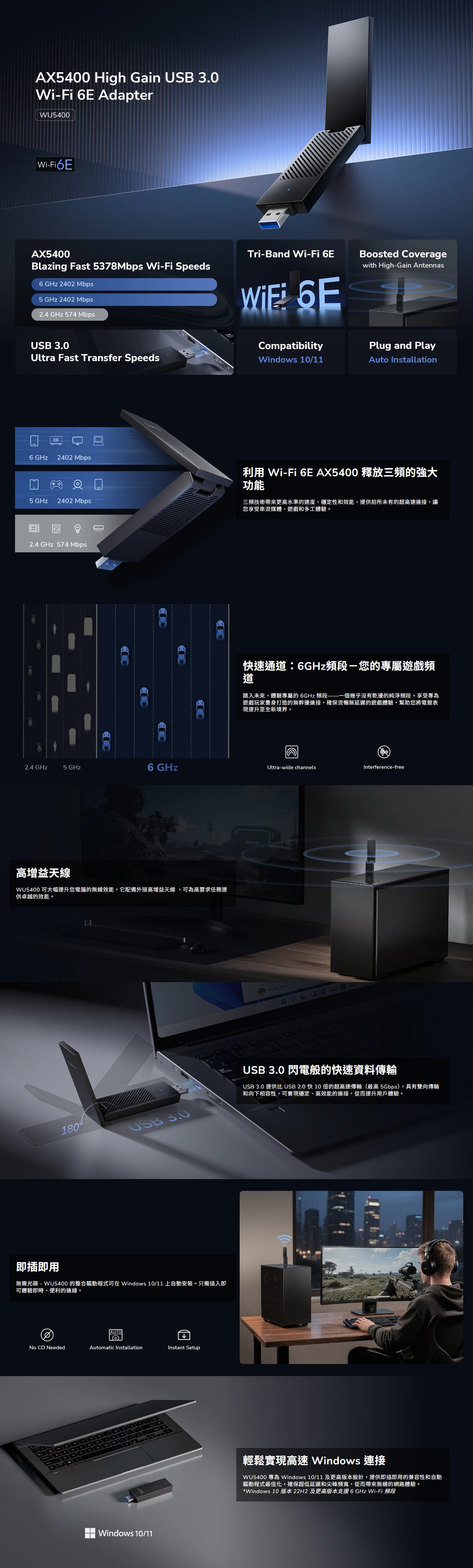 Cudy WU5400 AX5400 Tri-Band Wi-Fi6/6E USB 3.0 Adapter