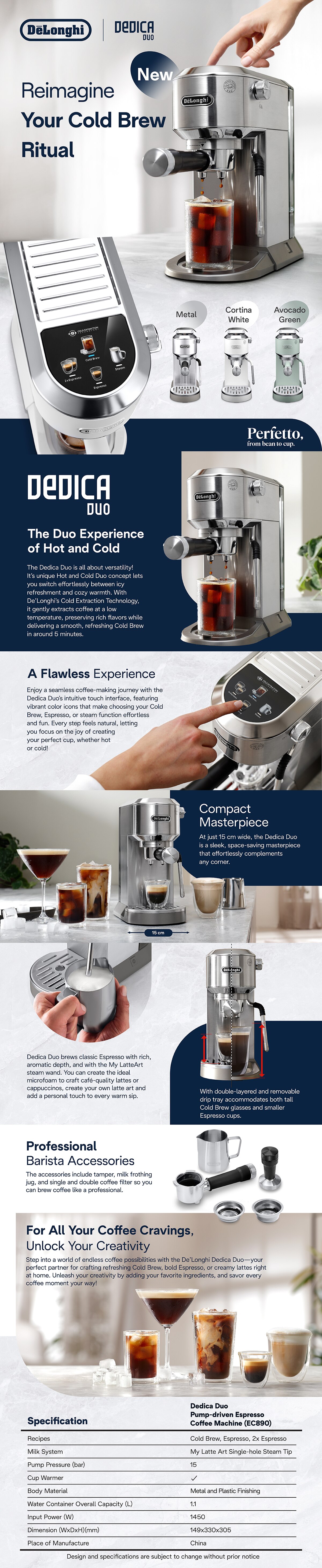 DELONGHI DEDICA DUO EC890 Pump-driven Espresso Coffee Machine