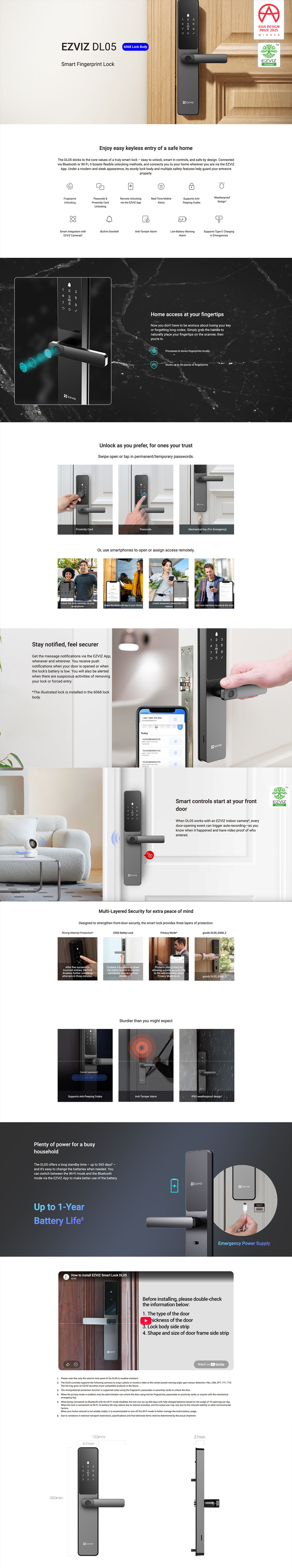 EZVIZ DL05 Smart Fingerprint Lock