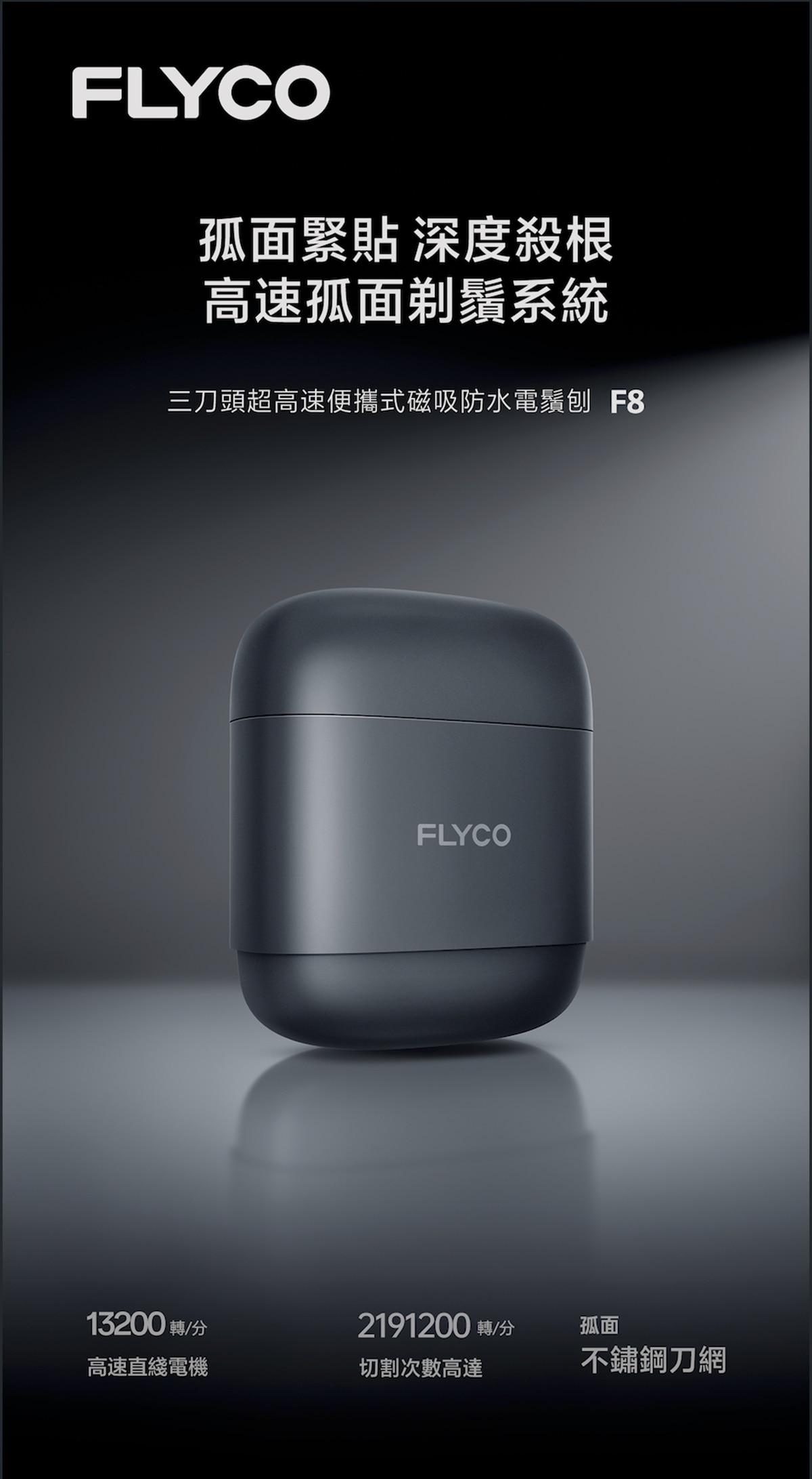 FLYCO F8 三刀頭超高速便攜式磁吸防水電鬚刨 (配備LED屏+旅行包)