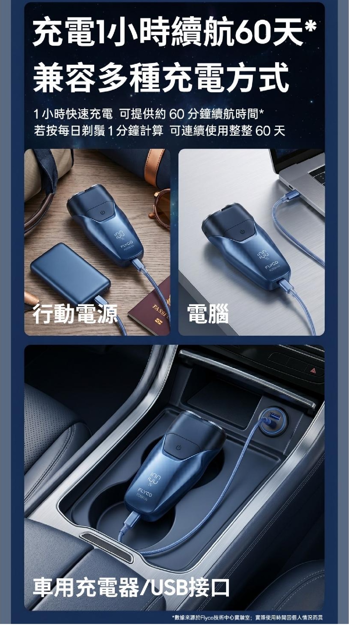 FLYCO FS889 乾濕兩用雙環旋轉便攜式充電旅行電鬚刨