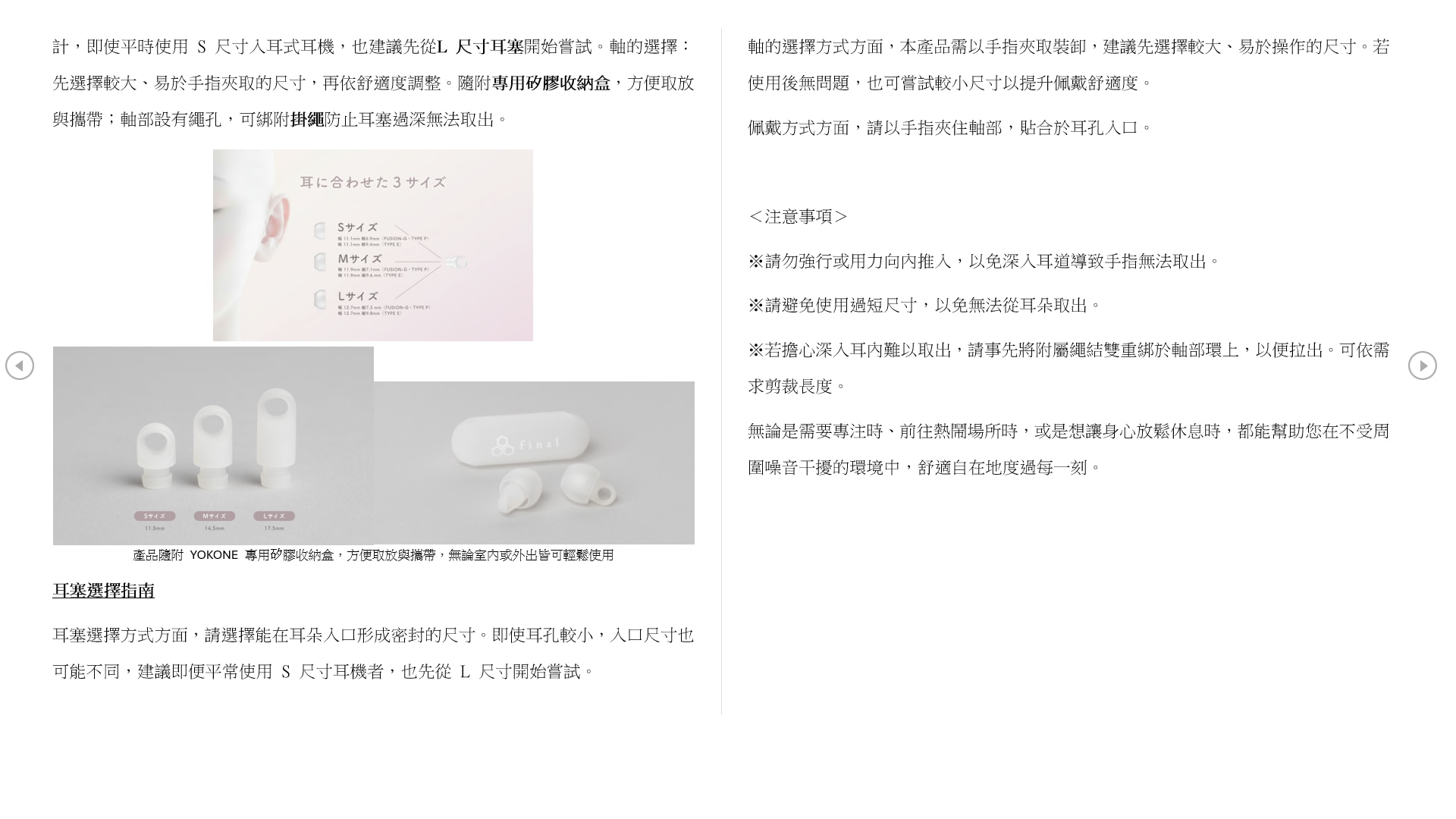 Final YOKONE Earplug with Type P