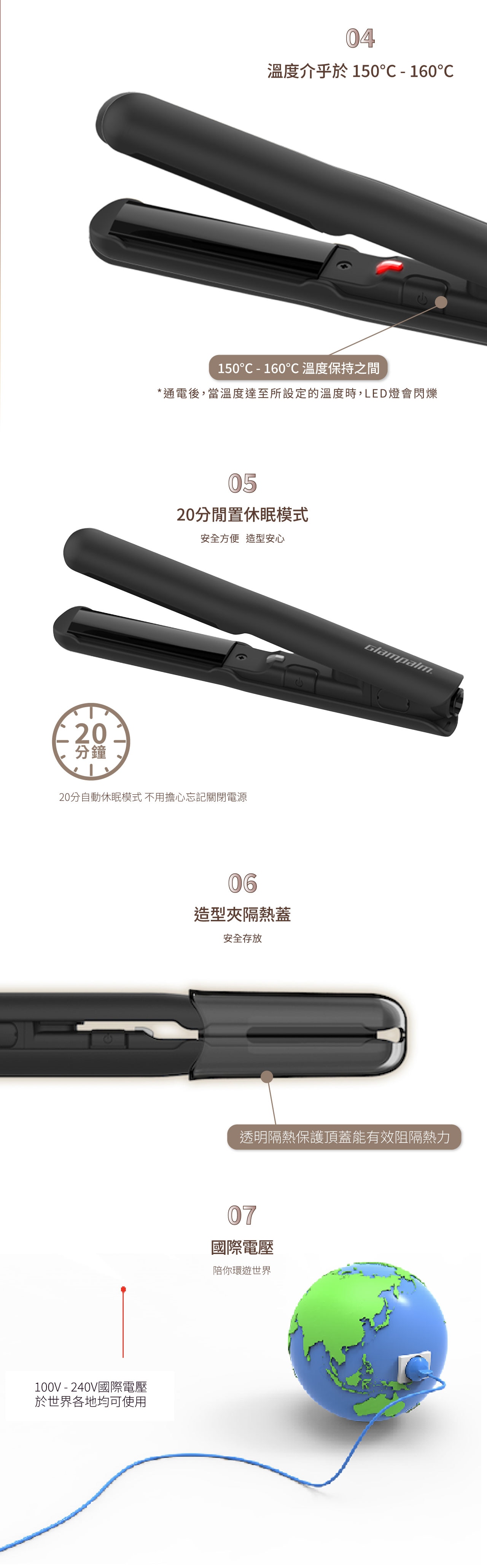 Glampalm GP103 Double-C 迷你造型夾 國際電壓 頭髮造型器