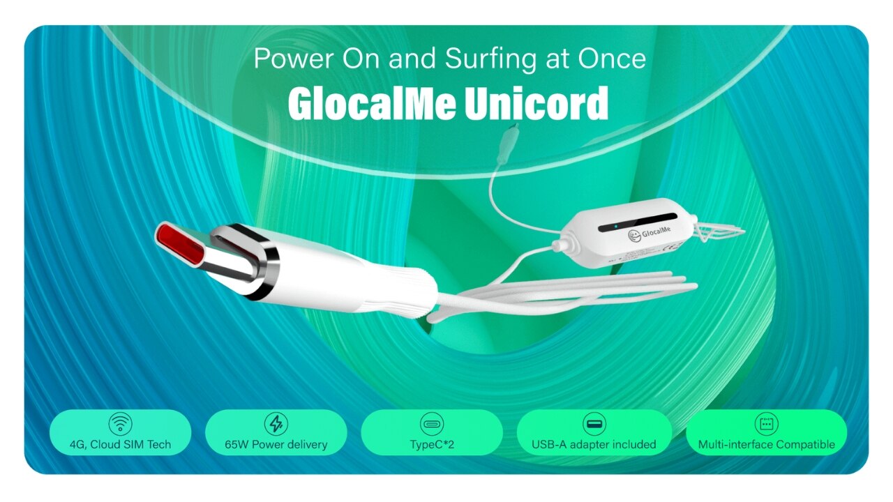 Glocalme Unicord 2-in-1 65W Internet Fast Charging Cable (FREE 5GB Global Data)