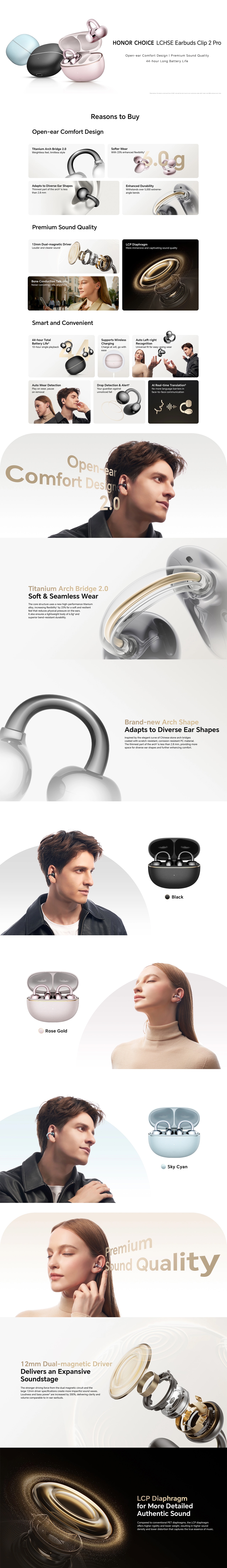 HONOR CHOICE Earbuds Clip 2 Pro Bluetooth Earphones