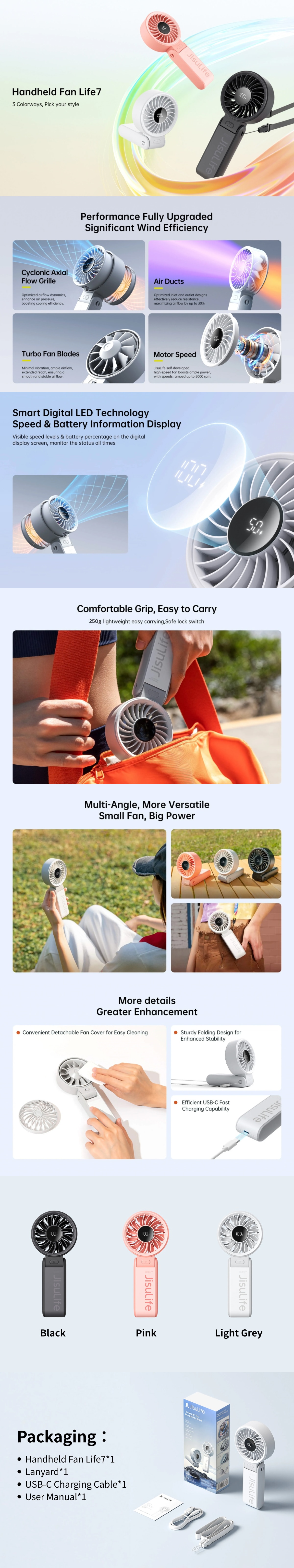 JISULIFE Life7 3-in-1 Foldable Handheld Fan