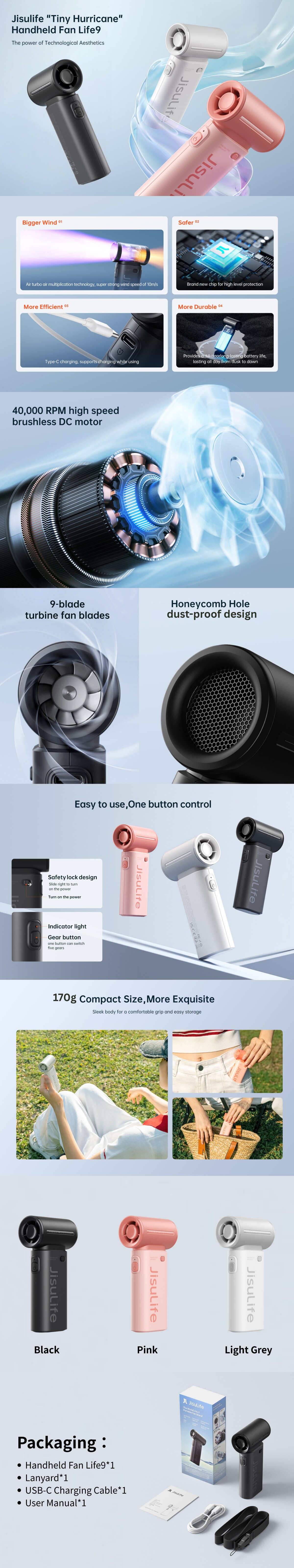 JISULIFE Life9 High-Speed Handheld Mini Fan