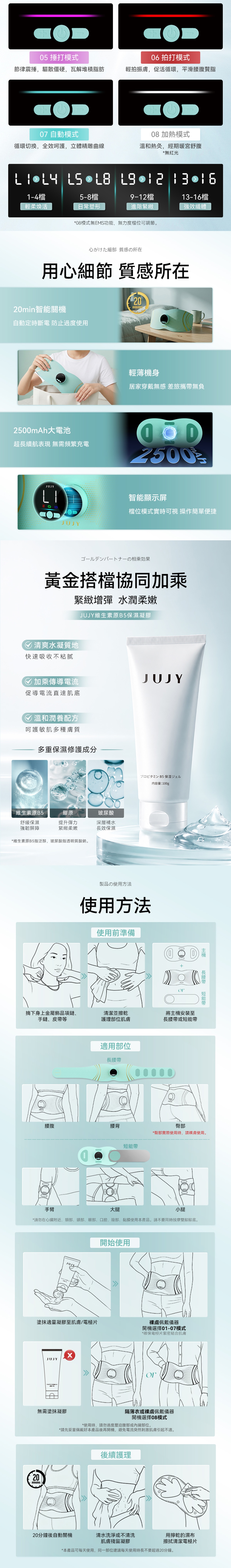 JUJY AMISS-68120 無線穿戴式EMS變頻電流長短雙帶多部位燃脂塑形腰帶