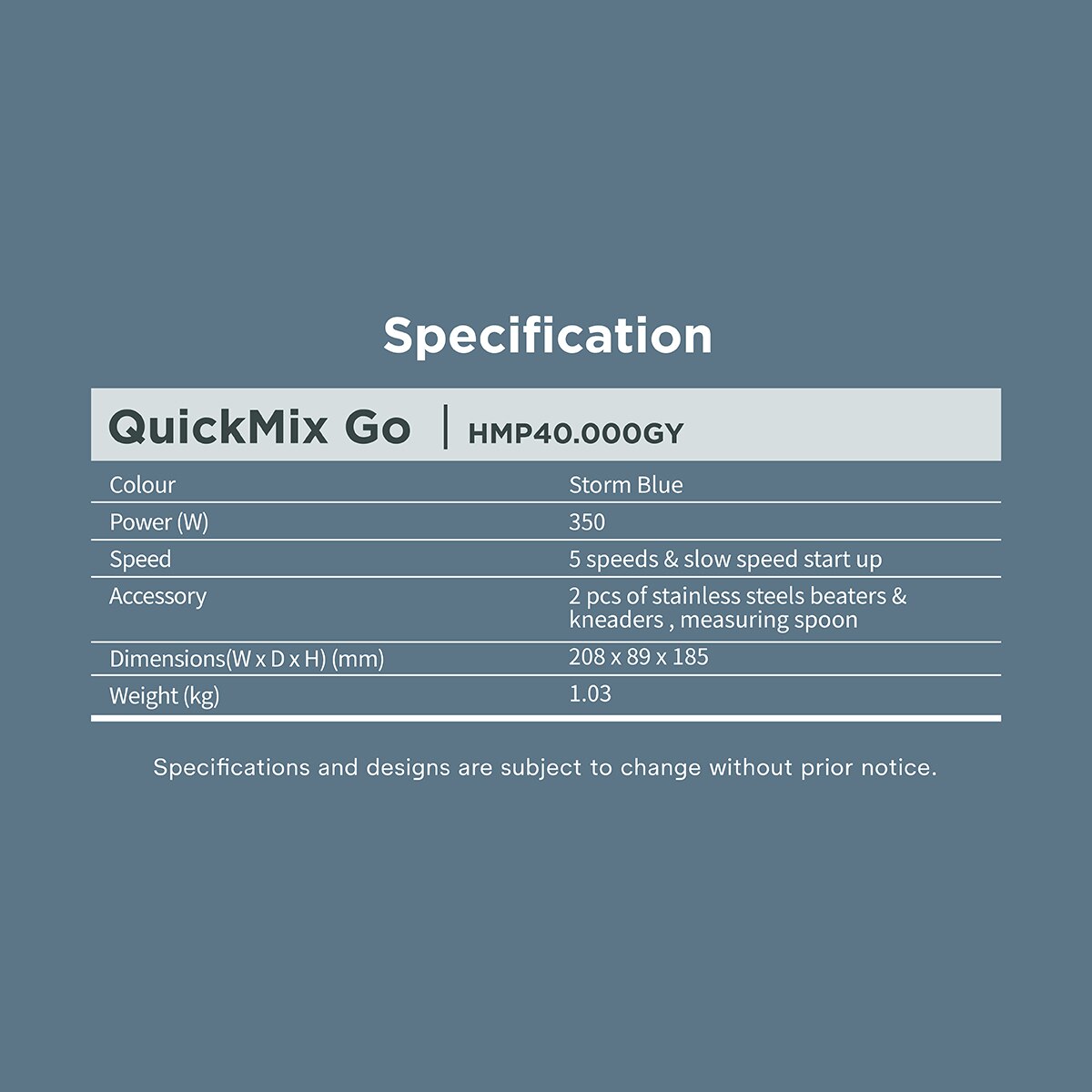 KENWOOD HMP40.000GY QuickMix Go All-in-One Hand Mixer