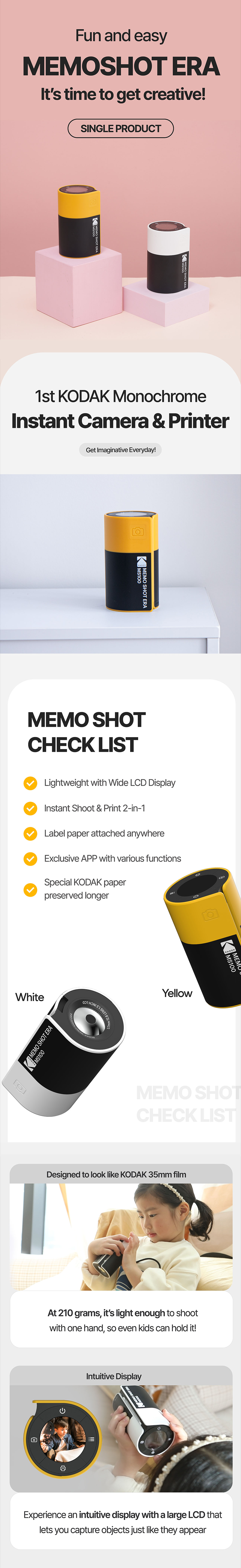 KODAK MS100 Memo Shot 3In1 Instant Digital Camera and Photo Label Printer