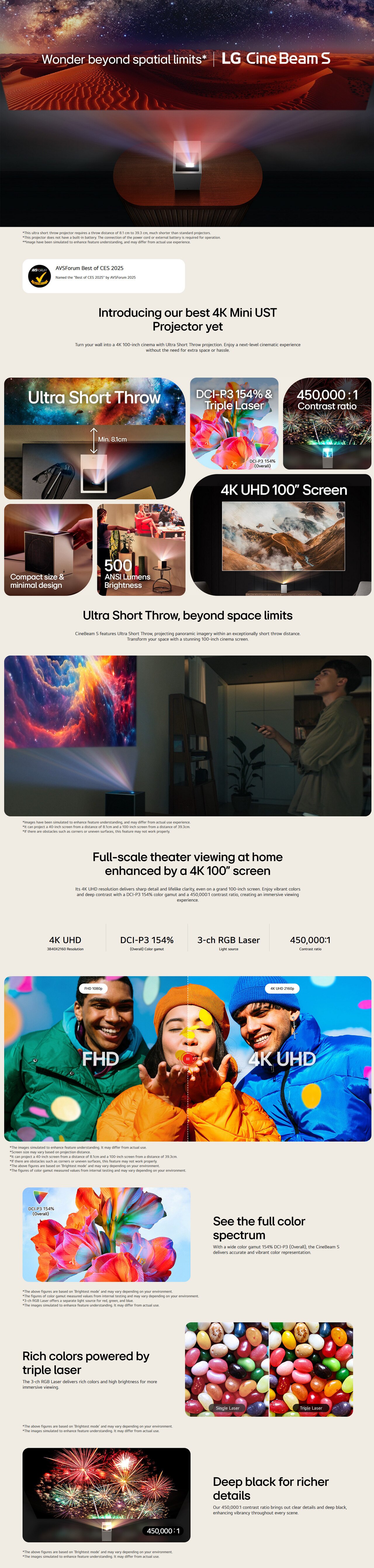 LG CineBeam S 4K Mini UST (Ultra Short Throw)  Projector