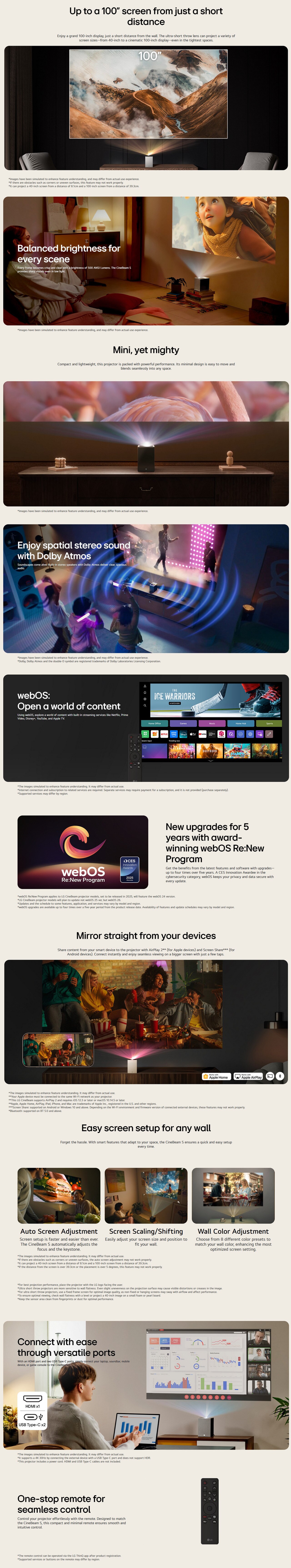 LG CineBeam S 4K Mini UST (Ultra Short Throw)  Projector